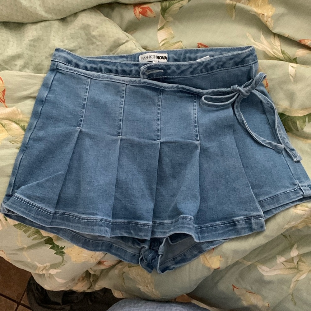 Fashion Nova pleated denim skort skirt 7